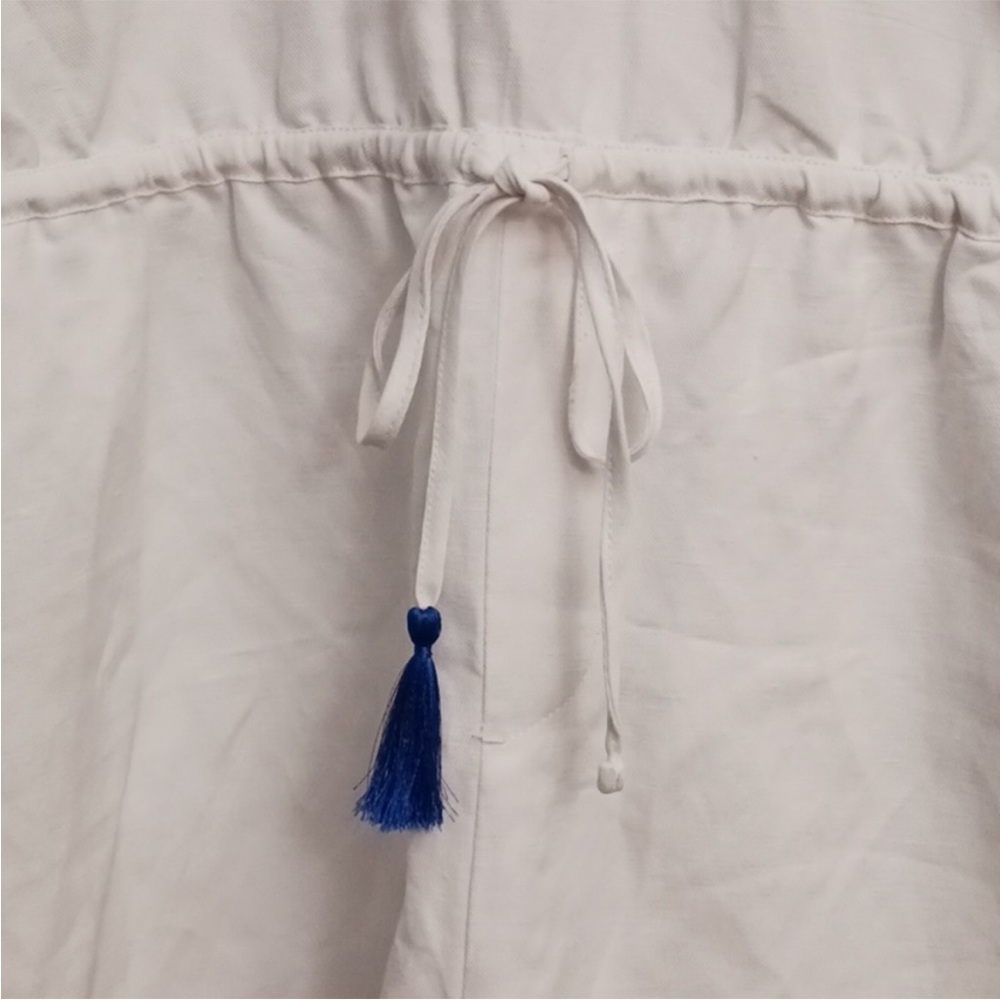 Lauren Ralph Lauren White and Blue Embroidered Linen Blend Boho Romper Size 18W - Picture 7 of 13